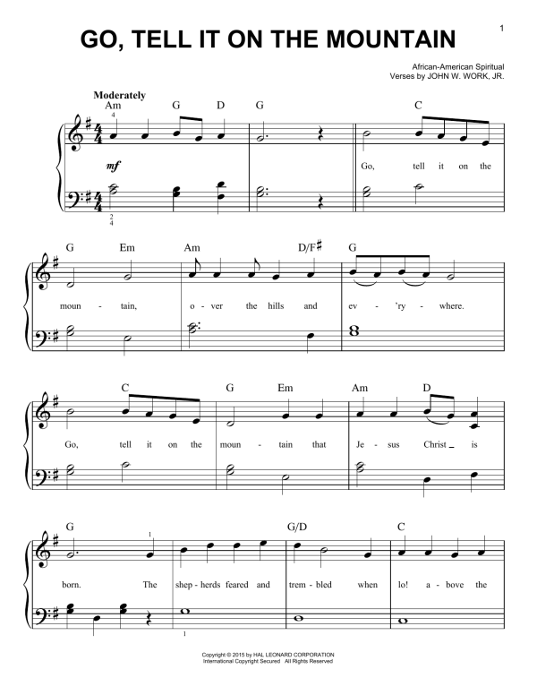 John W. Work, Jr. Go, Tell It On The Mountain Musik Noten - Very Easy Piano - 160011-0