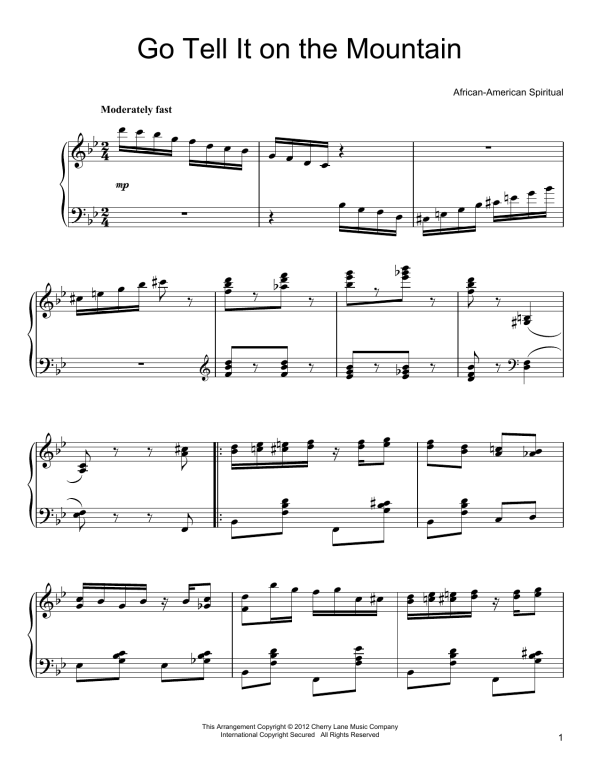 John W. Work, Jr. Go, Tell It On The Mountain [Ragtime version] Musik Noten - Piano Solo - 91493-0