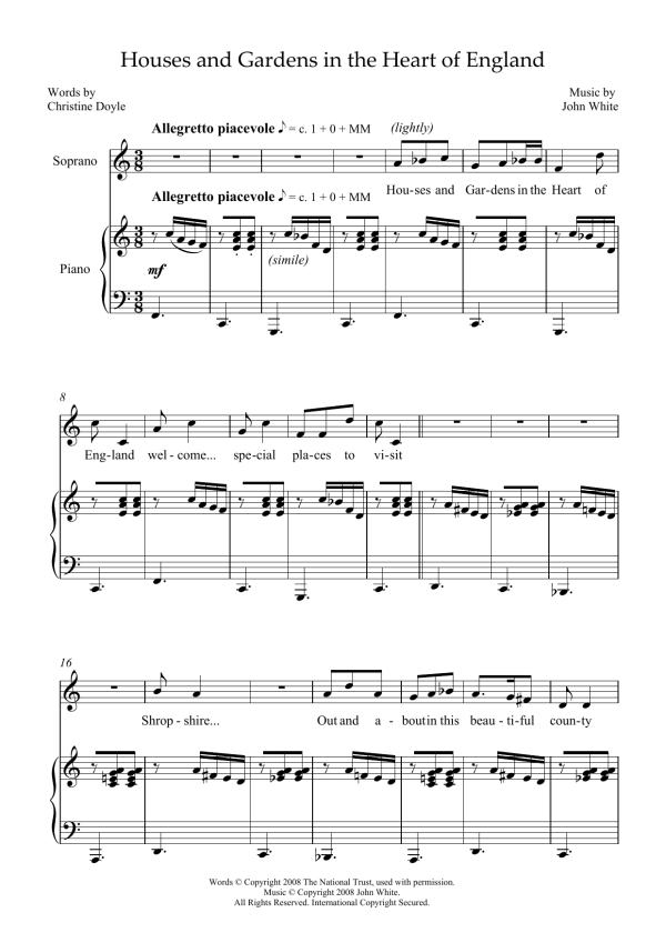 John White Houses and Gardens in the Heart of England (for soprano and piano) Musik Noten - Piano & Vocal - 46157-0