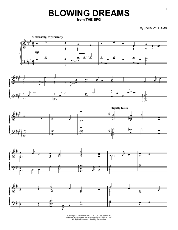 John Williams Blowing Dreams Musik Noten - Piano Solo - 174745-0