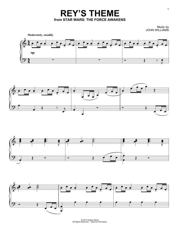 John Williams Rey's Theme Musik Noten - Beginning Piano Solo - 177250-0