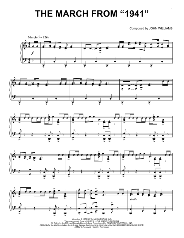 John Williams The March From "1941" Musik Noten - Piano Solo - 178095-0