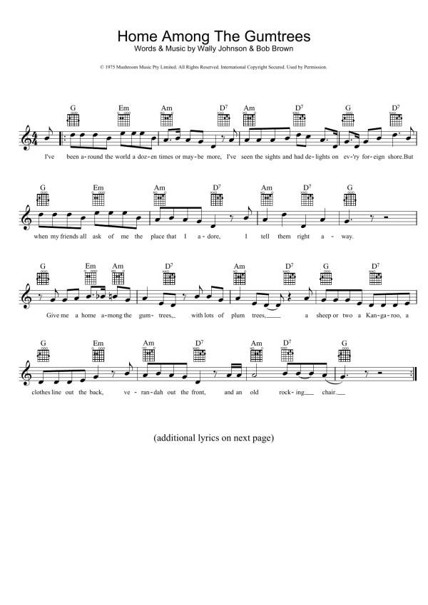 John Williamson Home Among The Gumtrees Musik Noten - Lead Sheet / Fake Book - 39109-0