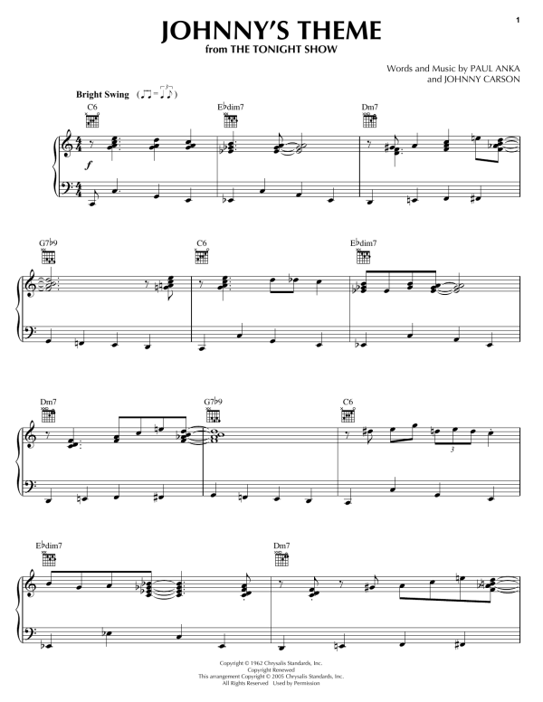 Johnny Carson Johnny's Theme Musik Noten - Piano Solo - 28227-0
