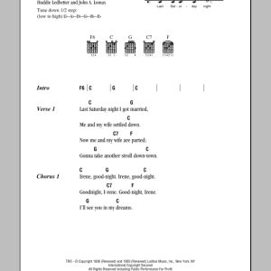 Johnny Cash Goodnight, Irene Musik Noten - Piano, Vocal & Guitar Chords - 86105-0
