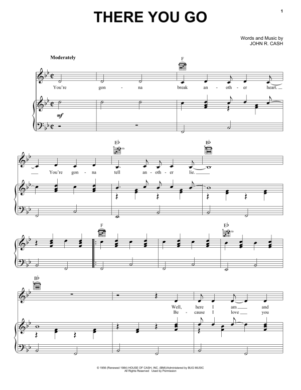 Johnny Cash There You Go Musik Noten - Piano, Vocal & Guitar Chords - 86092-0