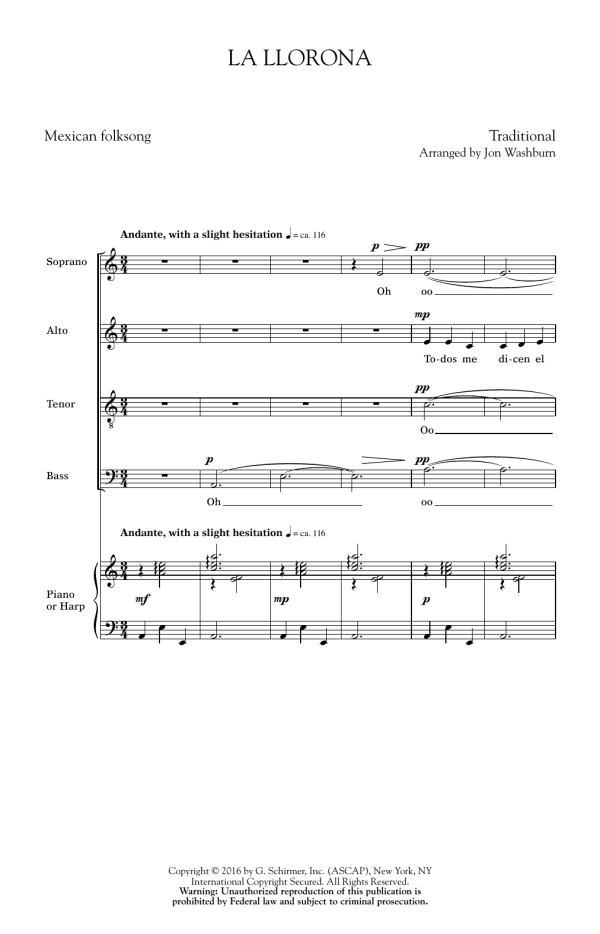 Jon Washburn La Llorona Musik Noten - SATB Choir - 166887-0