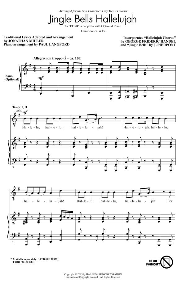 Jonathan Miller Hallelujah Chorus Musik Noten - TTBB Choir - 164362-0