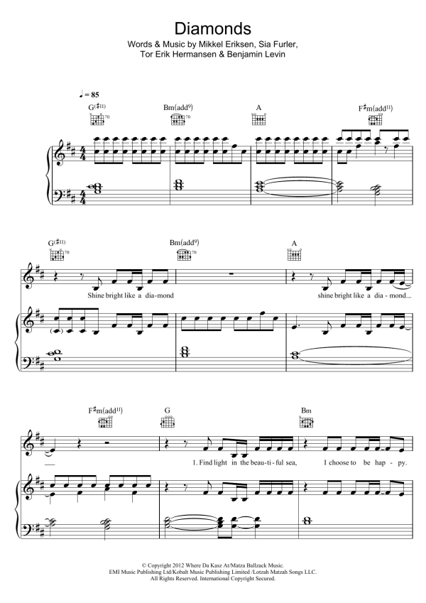 Josef Salvat Diamonds Musik Noten - Piano, Vocal & Guitar Chords - 120655-0