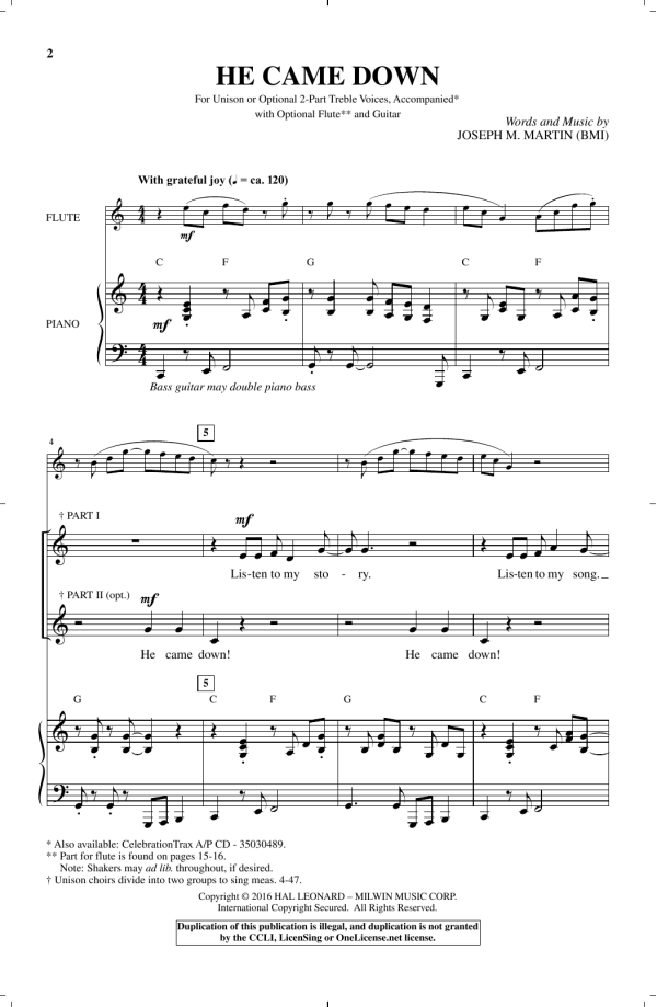 Joseph M. Martin He Came Down Musik Noten - 2-Part Choir - 162302-0