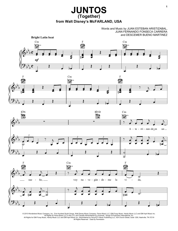 Juanes Juntos (Together) Musik Noten - Piano, Vocal & Guitar Chords - 158447-0