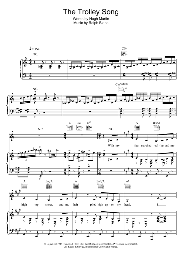 Judy Garland The Trolley Song (from 'Meet Me In St. Louis') Musik Noten - Piano, Vocal & Guitar Chords - 115171-0