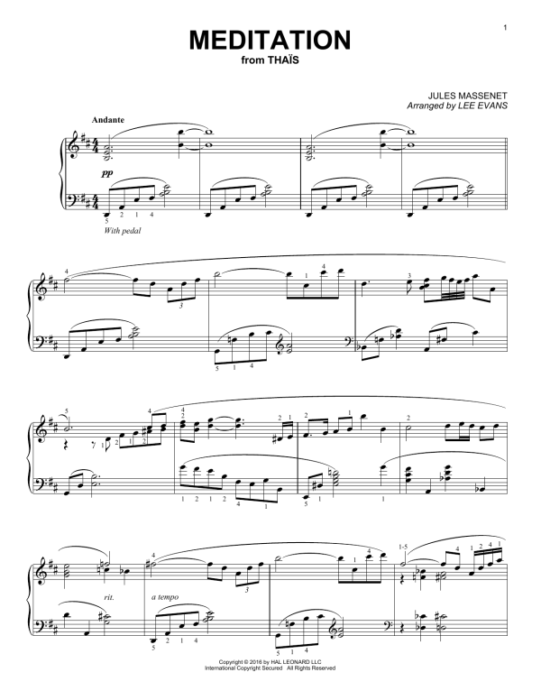 Jules Massenet Meditation (arr. Lee Evans) Musik Noten - Piano Solo - 163890-0