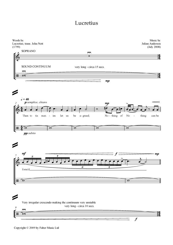Julian Anderson Lucretius (for soprano and percussion) Musik Noten - Piano & Vocal - 46096-0