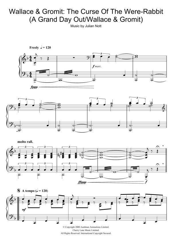 Julian Nott Wallace and Gromit: The Curse Of The Were-Rabbit (A Grand Day Out/Wallace and Gromit) Musik Noten - Piano Solo - 107114-0