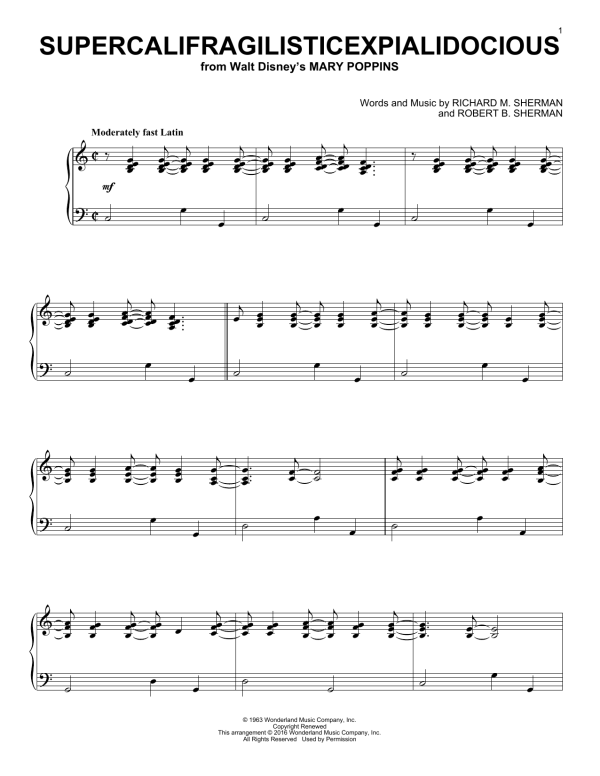 Julie Andrews Supercalifragilisticexpialidocious [Jazz version] (from Mary Poppins) Musik Noten - Piano Solo - 164563-0