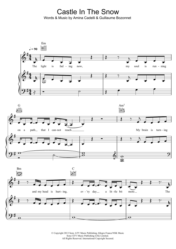 Kadebostany Castle In The Snow Musik Noten - Piano, Vocal & Guitar Chords - 123809-0