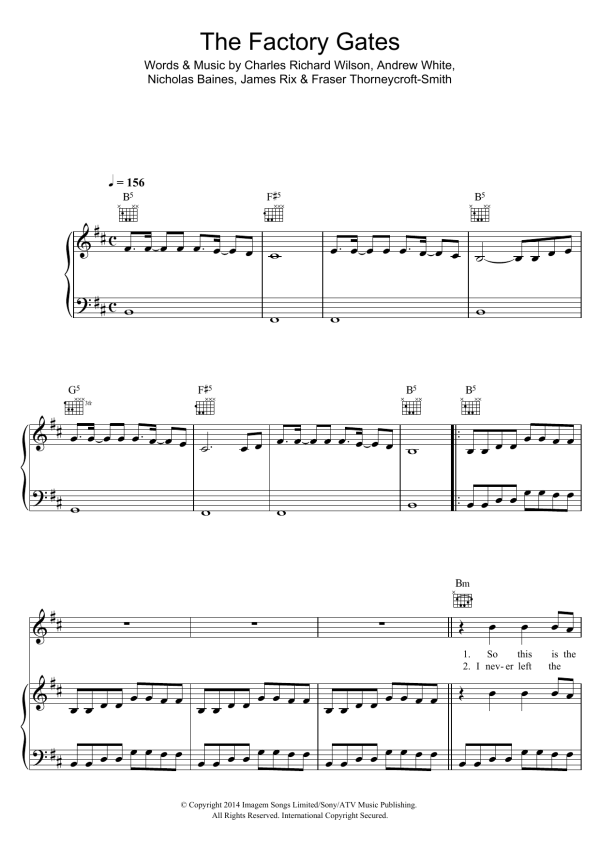 Kaiser Chiefs The Factory Gates Musik Noten - Piano, Vocal & Guitar Chords - 118612-0