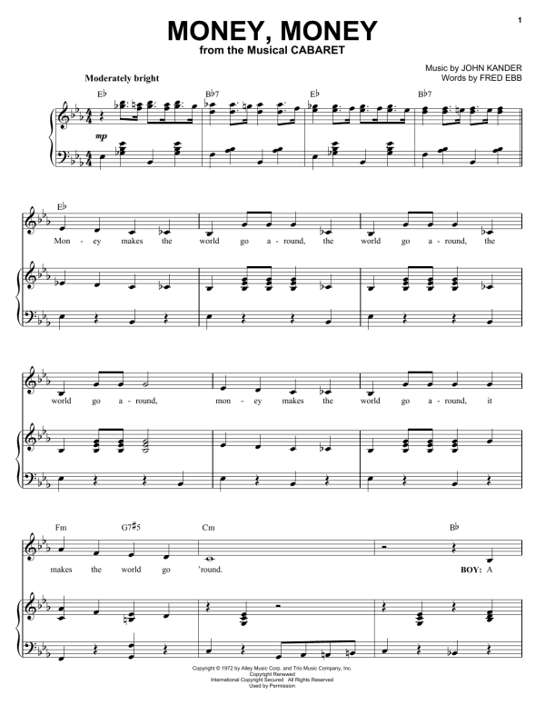 Kander & Ebb Money, Money Musik Noten - Piano, Vocal & Guitar Chords - 51501-0