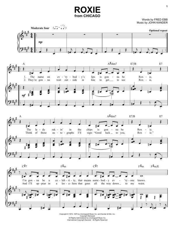 Kander & Ebb Roxie Musik Noten - Piano & Vocal - 22556-0