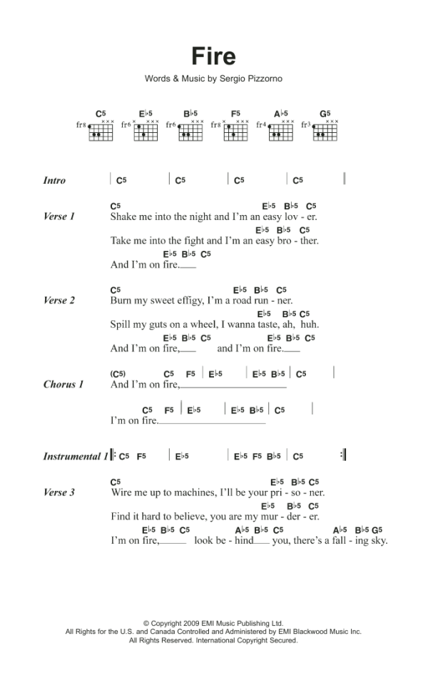 Kasabian Fire Musik Noten - Guitar Chords/Lyrics - 118282-0