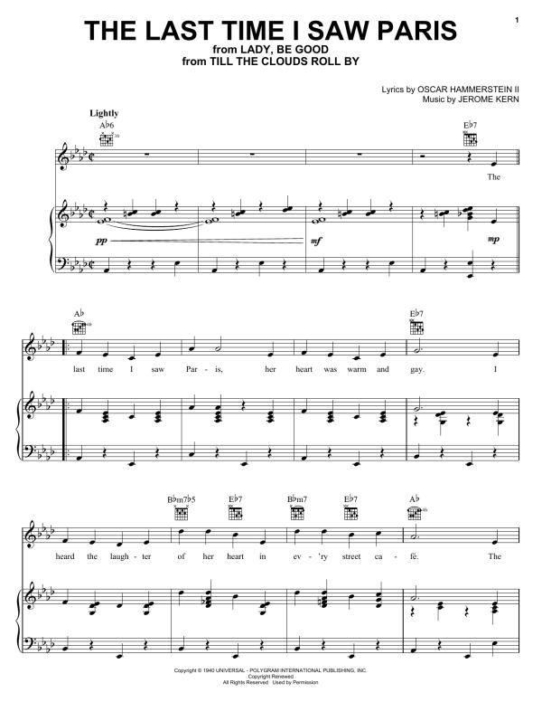 Kate Smith The Last Time I Saw Paris Musik Noten - Piano, Vocal & Guitar Chords - 29530-0