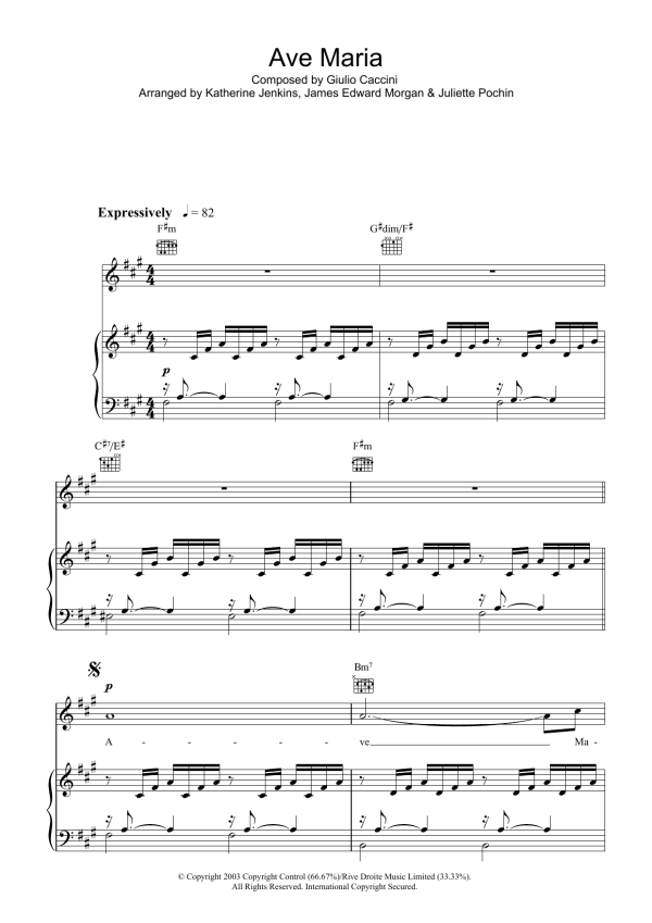 Katherine Jenkins Ave Maria Musik Noten - Piano, Vocal & Guitar Chords - 38185-0