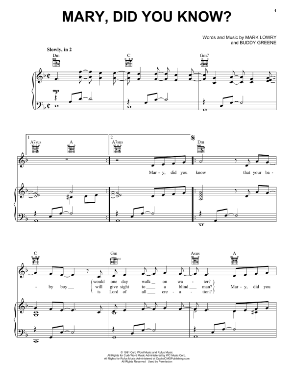 Kathy Mattea Mary, Did You Know? Musik Noten - Piano, Vocal & Guitar Chords - 158843-0