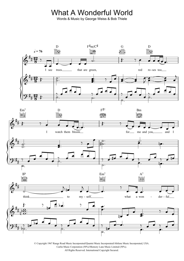 Katie Melua What A Wonderful World Musik Noten - Piano, Vocal & Guitar Chords - 41977-0