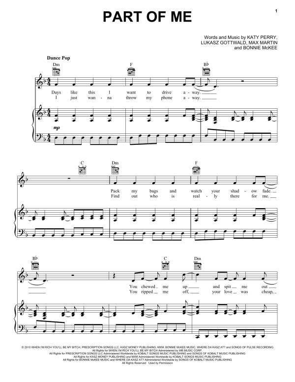 Katy Perry Part Of Me Musik Noten - Piano, Vocal & Guitar Chords - 92228-0