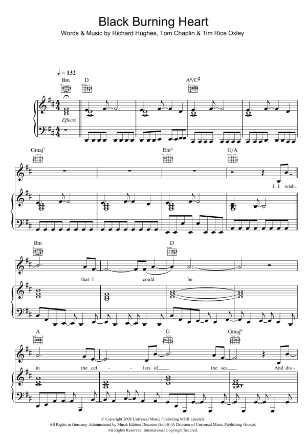 Keane Black Burning Heart Musik Noten - Piano, Vocal & Guitar Chords - 43444-0