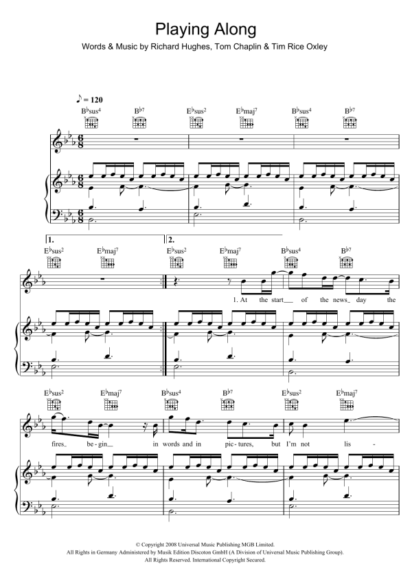 Keane Playing Along Musik Noten - Piano, Vocal & Guitar Chords - 43442-0