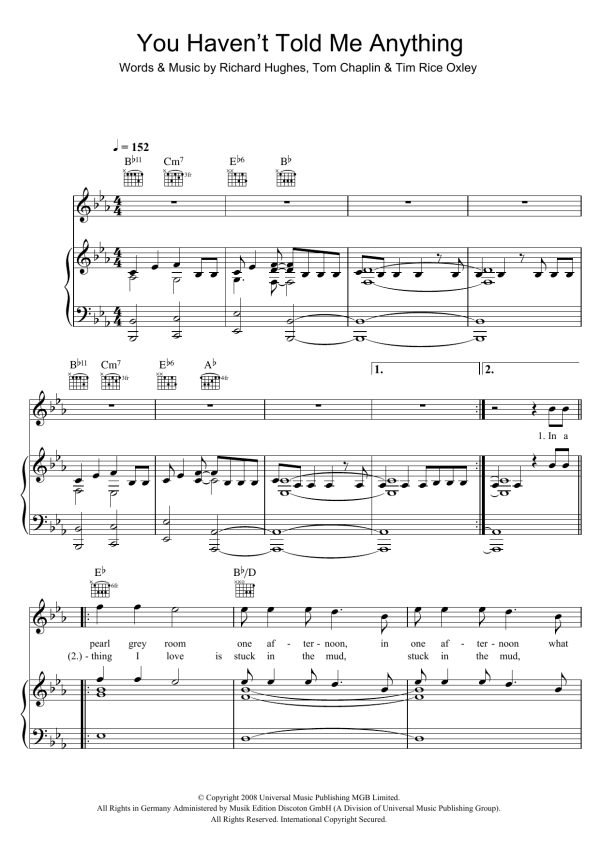 Keane You Haven't Told Me Anything Musik Noten - Piano, Vocal & Guitar Chords - 45944-0