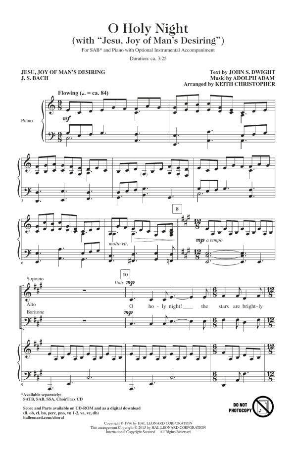 Keith Christopher O Holy Night (with Jesu, Joy Of Man's Desiring) Musik Noten - SAB Choir - 97115-0