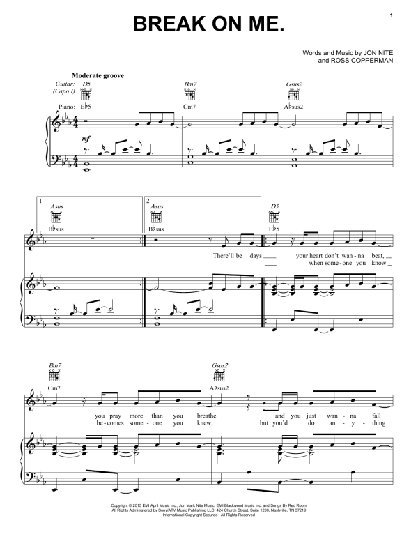 Keith Urban Break On Me Musik Noten - Piano, Vocal & Guitar Chords - 164765-0