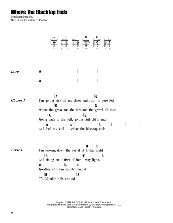 Keith Urban Where The Blacktop Ends Musik Noten - Guitar Chords/Lyrics - 163274-0