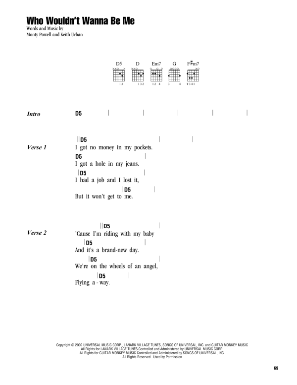 Keith Urban Who Wouldn't Wanna Be Me Musik Noten - Guitar Chords/Lyrics - 163275-0
