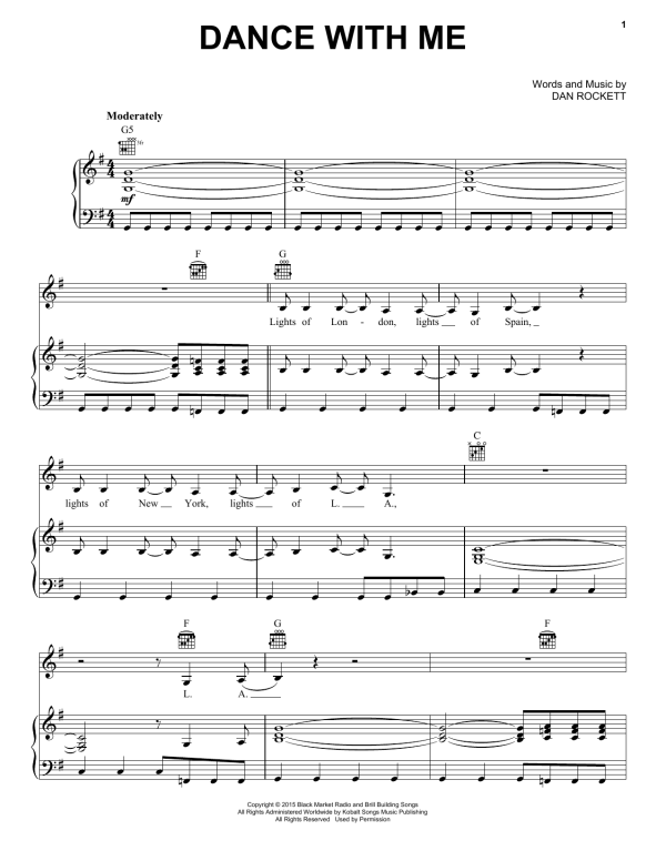 Kelly Clarkson Dance With Me Musik Noten - Piano, Vocal & Guitar Chords - 160103-0