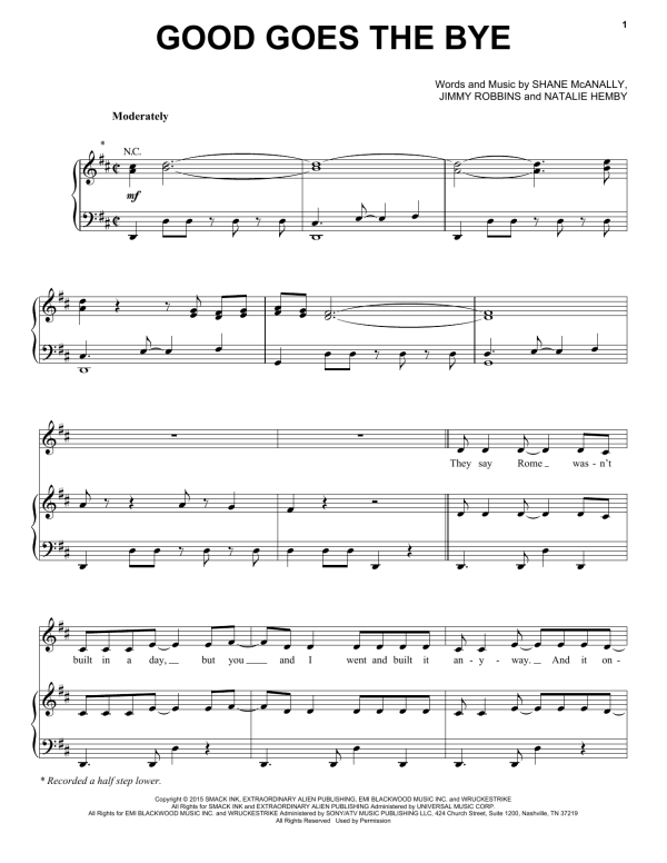 Kelly Clarkson Good Goes The Bye Musik Noten - Piano, Vocal & Guitar Chords - 160108-0