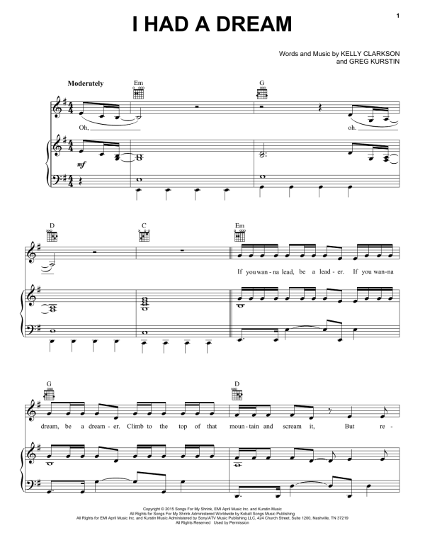 Kelly Clarkson I Had A Dream Musik Noten - Piano, Vocal & Guitar Chords - 160098-0