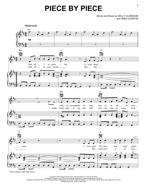 Kelly Clarkson Piece By Piece Musik Noten - Piano, Vocal & Guitar Chords - 160096-0