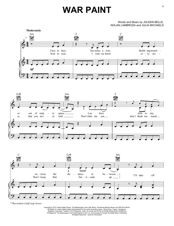 Kelly Clarkson War Paint Musik Noten - Piano, Vocal & Guitar Chords - 160107-0