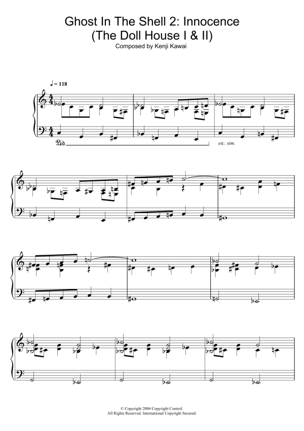 Kenji Kawai Ghost In The Shell 2: Innocence (The Doll House I and II) Musik Noten - Piano Solo - 106637-0