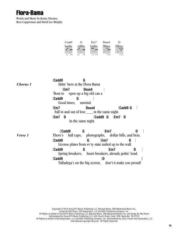 Kenny Chesney Flora-Bama Musik Noten - Guitar Chords/Lyrics - 163297-0