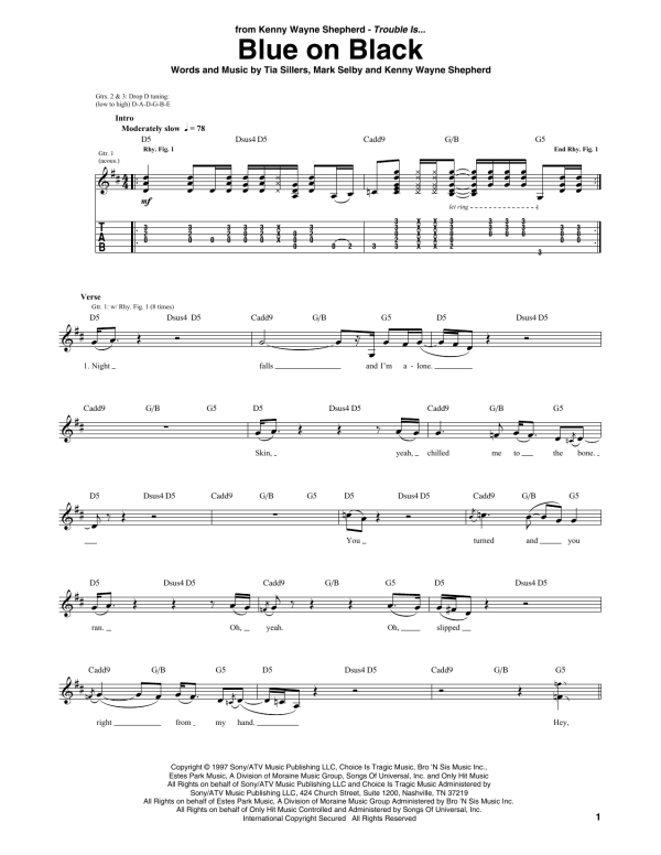 Kenny Wayne Shepherd Blue On Black Musik Noten - Guitar Tab - 20141-0
