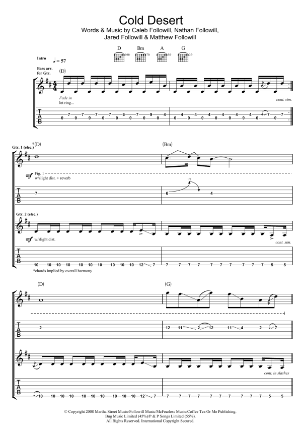 Kings Of Leon Cold Desert Musik Noten - Guitar Tab - 44512-0
