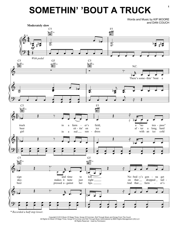 Kip Moore Somethin' 'Bout A Truck Musik Noten - Piano, Vocal & Guitar Chords - 90459-0