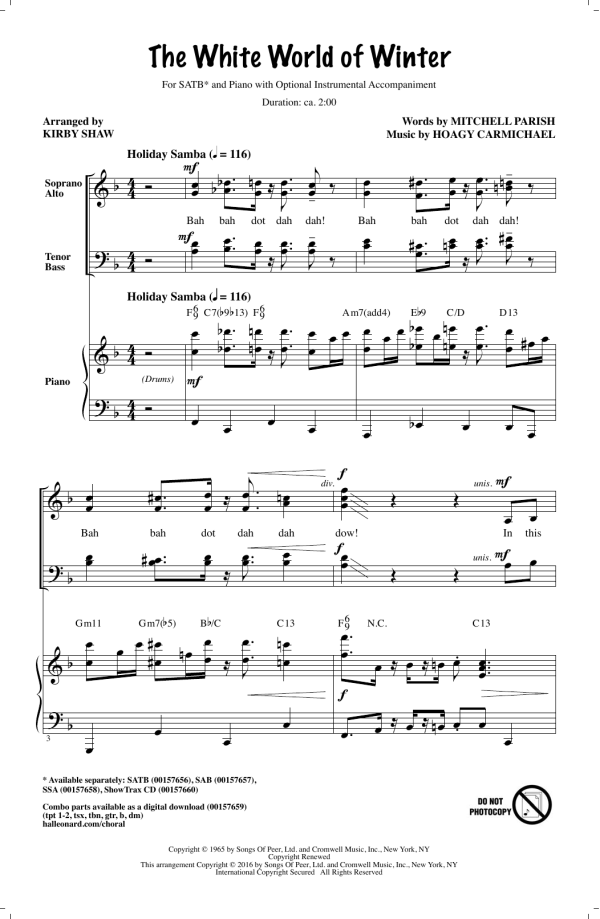 Kirby Shaw The White World Of Winter Musik Noten - SATB Choir - 171993-0