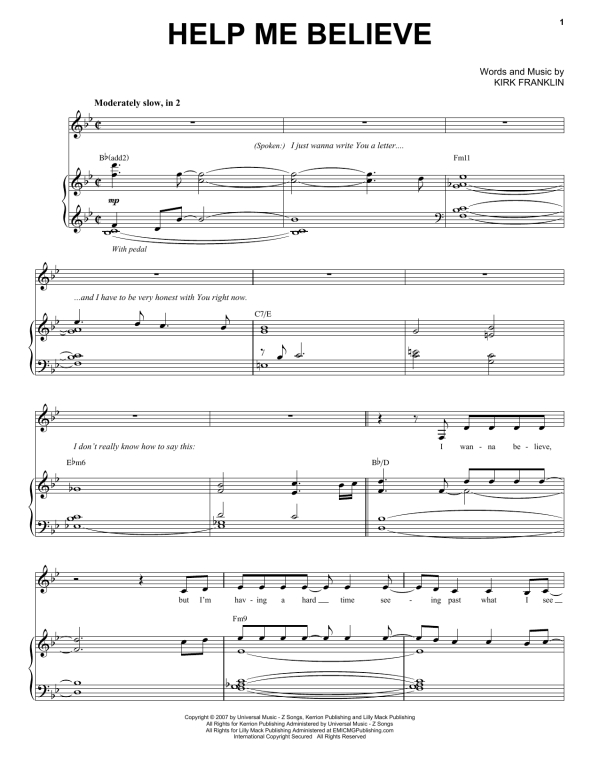 Kirk Franklin Help Me Believe Musik Noten - Piano & Vocal - 67331-0