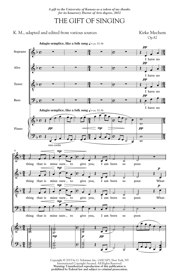 Kirke Mechem Gift Of Singing Musik Noten - SATB Choir - 161130-0